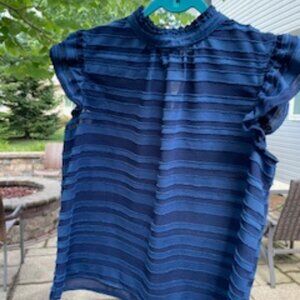 Voy Ruffled Mixed Media Blue Top Size L